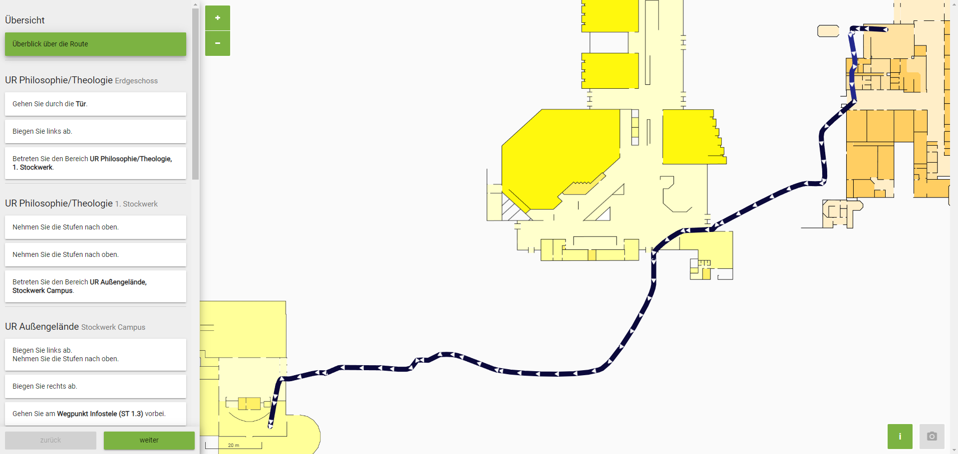 URWalking Route über den Campus der Universität Regensburg